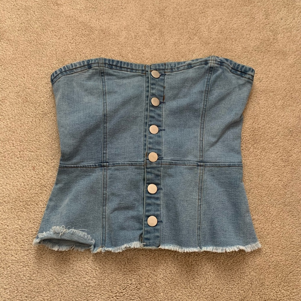 Small denim button up peplum top from forever 21 for sale